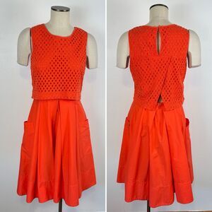 Eliza J Womens 8 Mixed Media Popover Orange Poppy Fit Flare Dress Cut Out Back